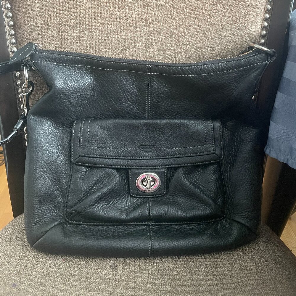Coach Penelope Black Pebbled Leather Shoulder Bag F19045
